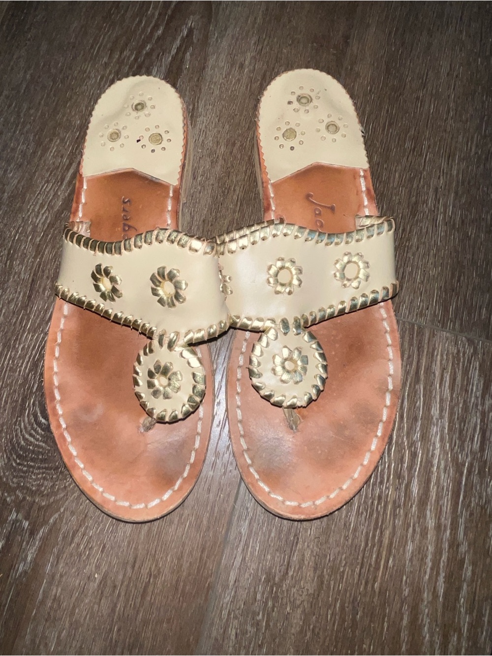 Jack Rogers Westport Navajo Thong Sandal Glazed Biscuit Whipstich Size 9